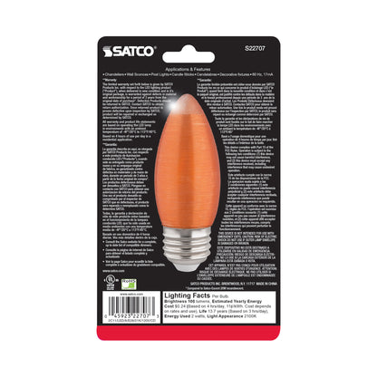 image of 2 Watt C11 LED - Satin Spun - Amber - Medium base - 2100K - 100 Lumens - 120 Volt - Carded