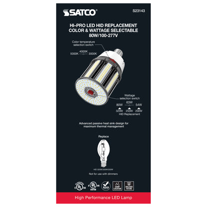 image of 80/63/54 Wattage Selectable - LED HID Replacement - CCT Selectable - Type B - Ballast Bypass - Extended Mogul base - 100-277 Volt - ColorQuick Technology - PowerQuick Technology