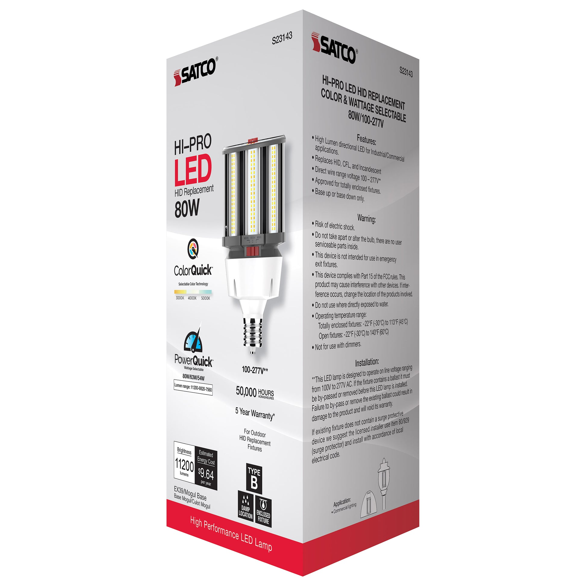 image of 80/63/54 Wattage Selectable - LED HID Replacement - CCT Selectable - Type B - Ballast Bypass - Extended Mogul base - 100-277 Volt - ColorQuick Technology - PowerQuick Technology