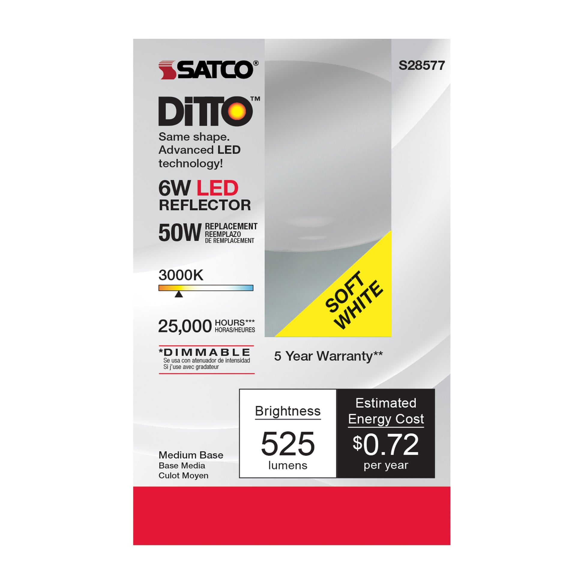 image of 6 Watt - R20 LED - 3000K - Medium base - 120 Volt