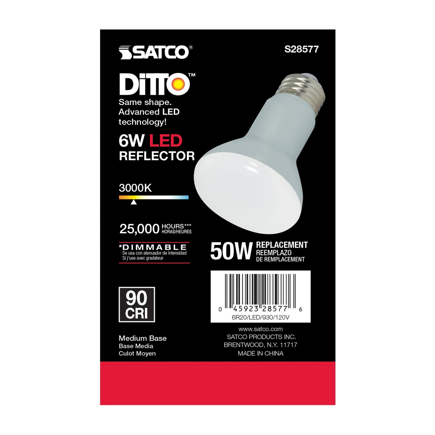 image of 6 Watt - R20 LED - 3000K - Medium base - 120 Volt