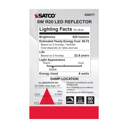image of 6 Watt - R20 LED - 3000K - Medium base - 120 Volt