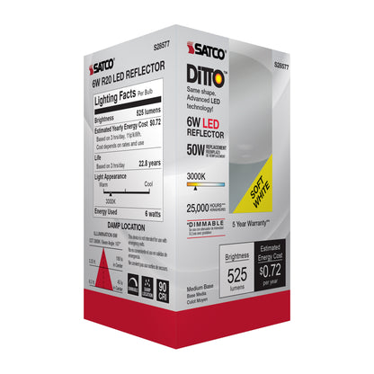 image of 6 Watt - R20 LED - 3000K - Medium base - 120 Volt