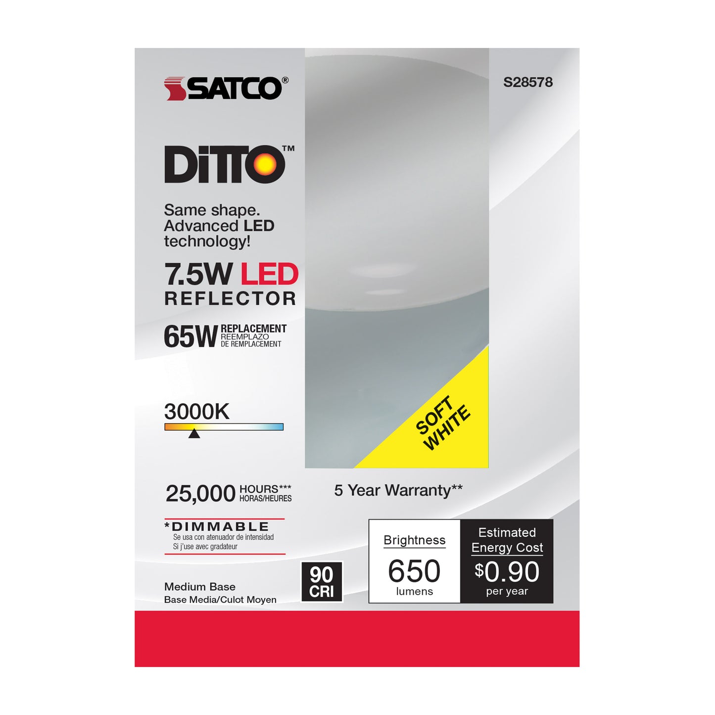 image of 7.5 Watt - BR30 LED - 3000K - Medium base - 120 Volt