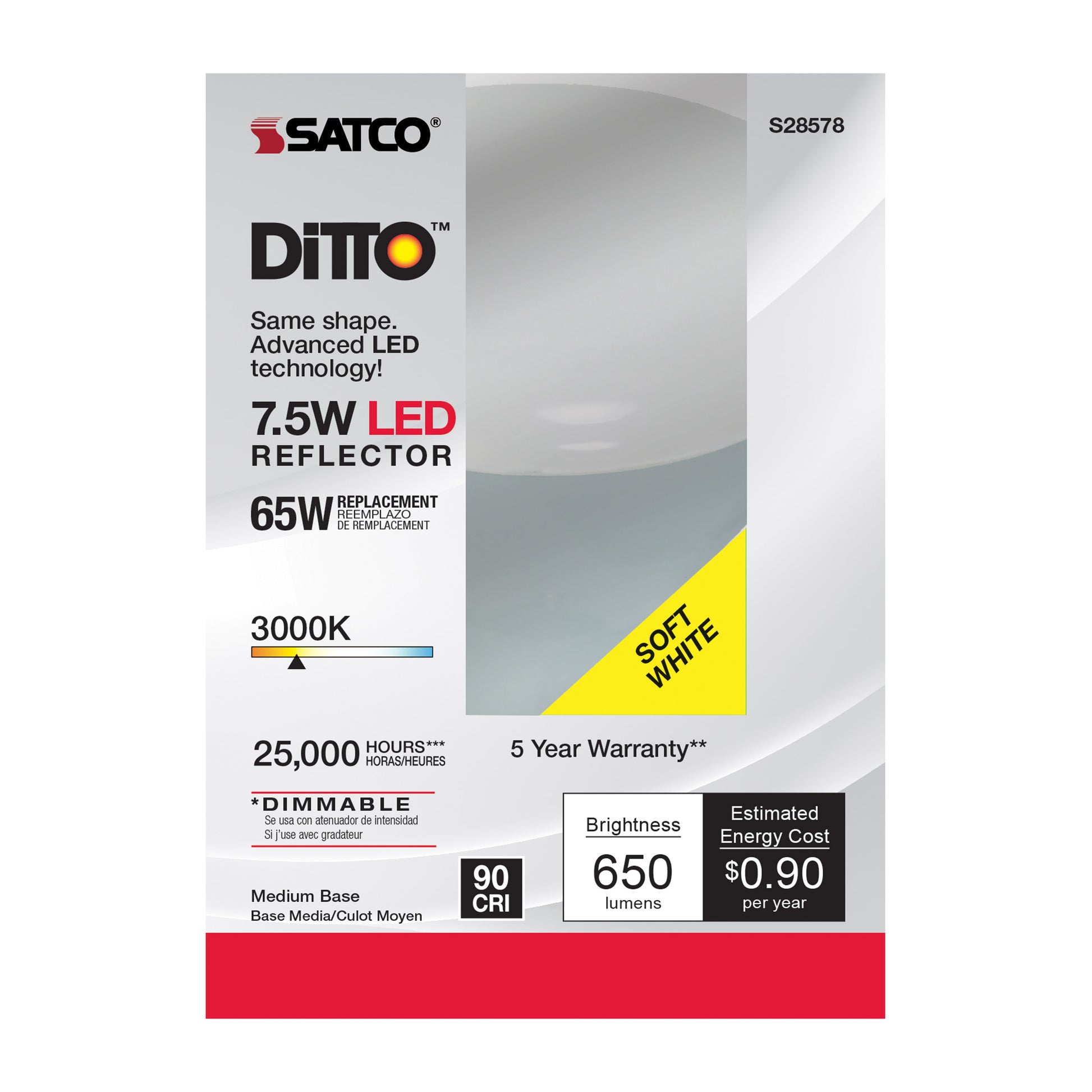 image of 7.5 Watt - BR30 LED - 3000K - Medium base - 120 Volt