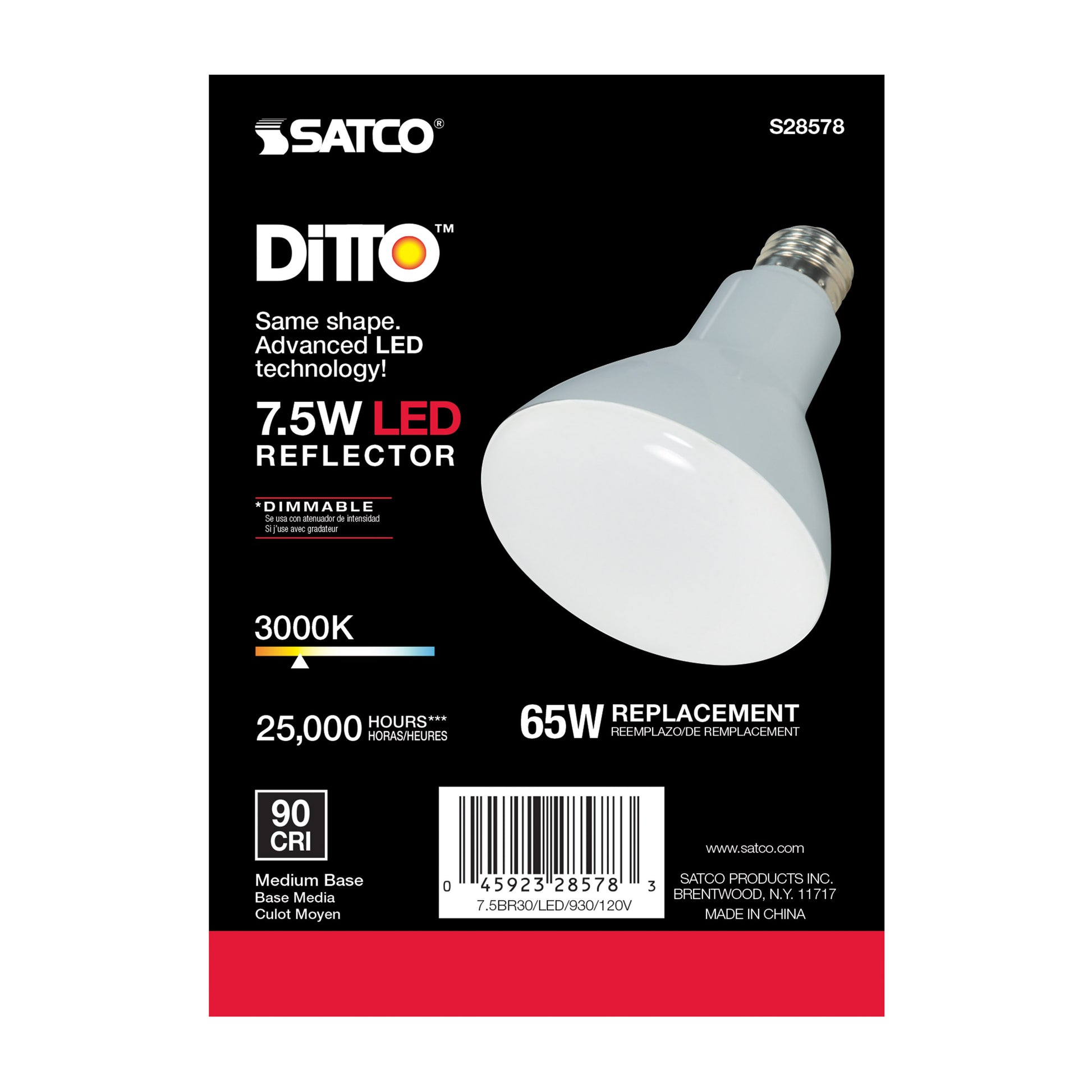 image of 7.5 Watt - BR30 LED - 3000K - Medium base - 120 Volt