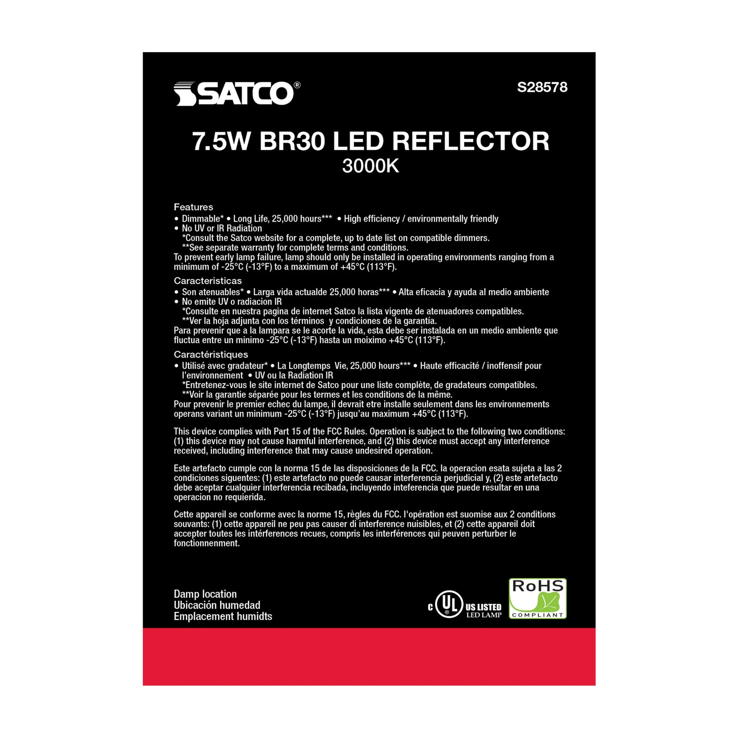 image of 7.5 Watt - BR30 LED - 3000K - Medium base - 120 Volt