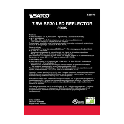 image of 7.5 Watt - BR30 LED - 3000K - Medium base - 120 Volt