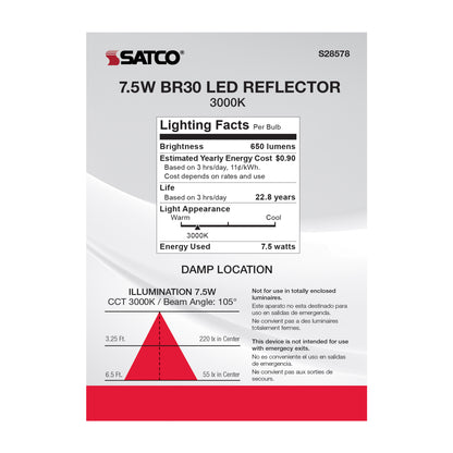 image of 7.5 Watt - BR30 LED - 3000K - Medium base - 120 Volt