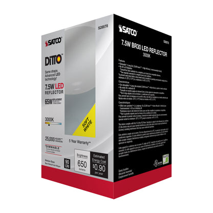 image of 7.5 Watt - BR30 LED - 3000K - Medium base - 120 Volt