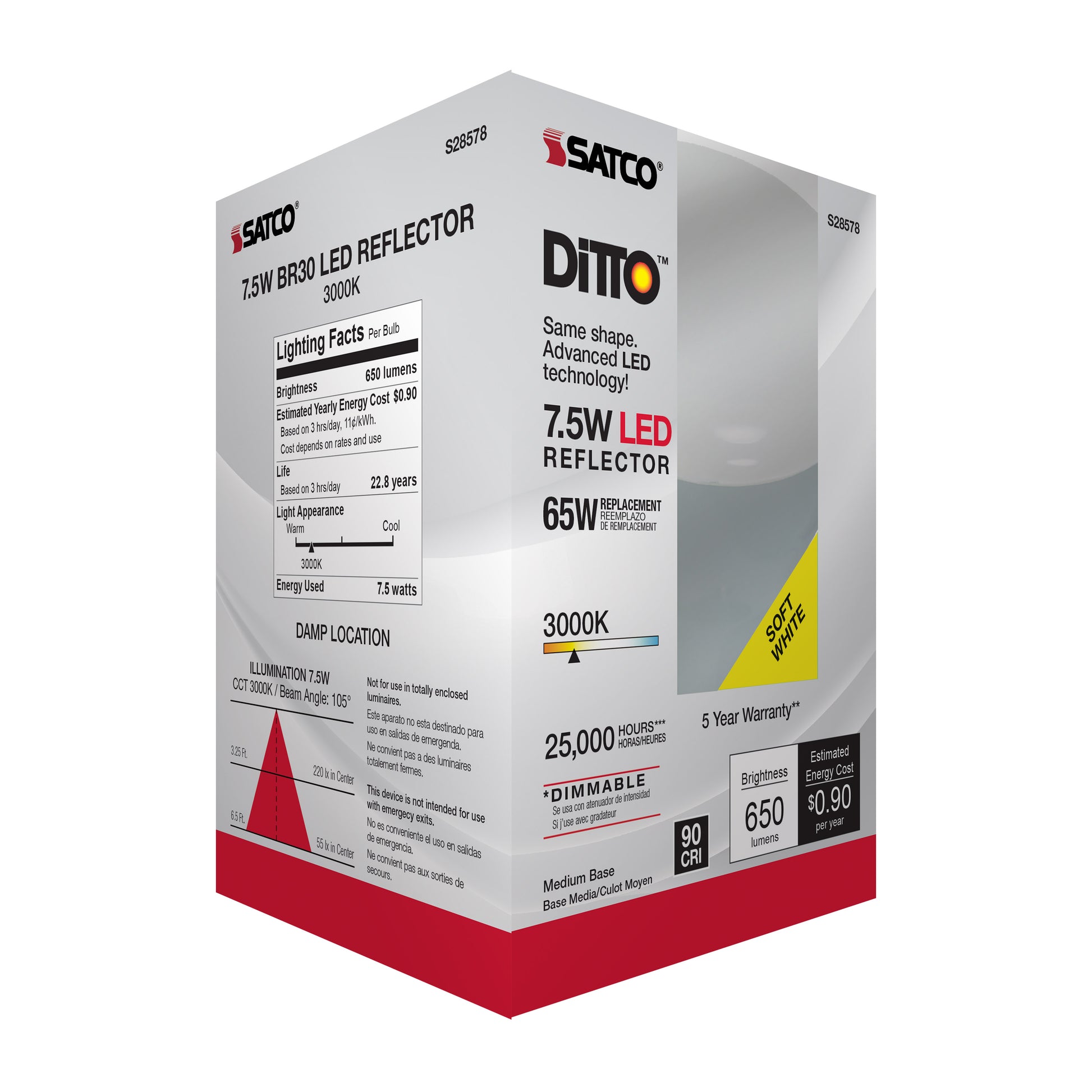 image of 7.5 Watt - BR30 LED - 3000K - Medium base - 120 Volt