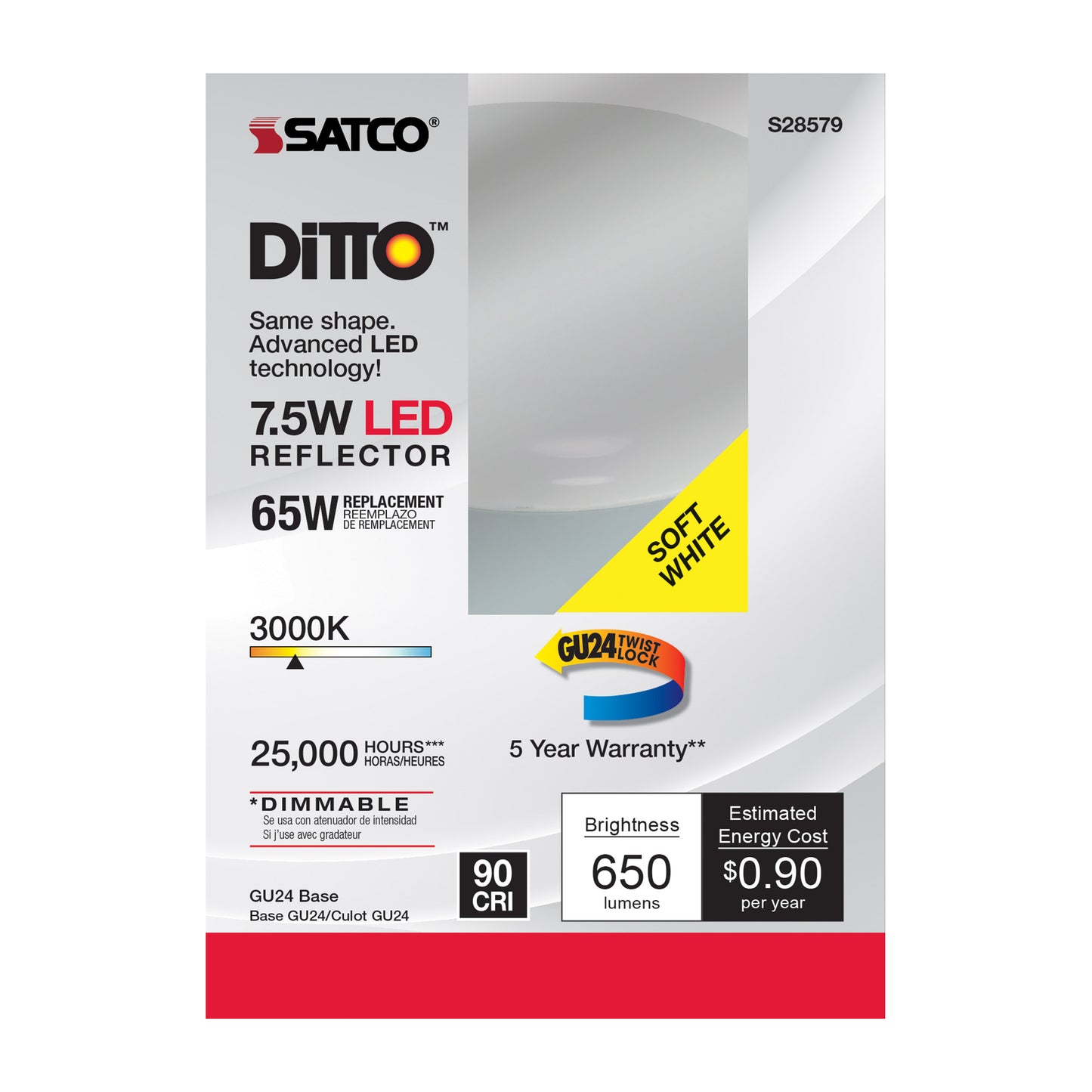 image of 7.5 Watt - BR30 LED - 3000K - GU24 base - 120 Volt