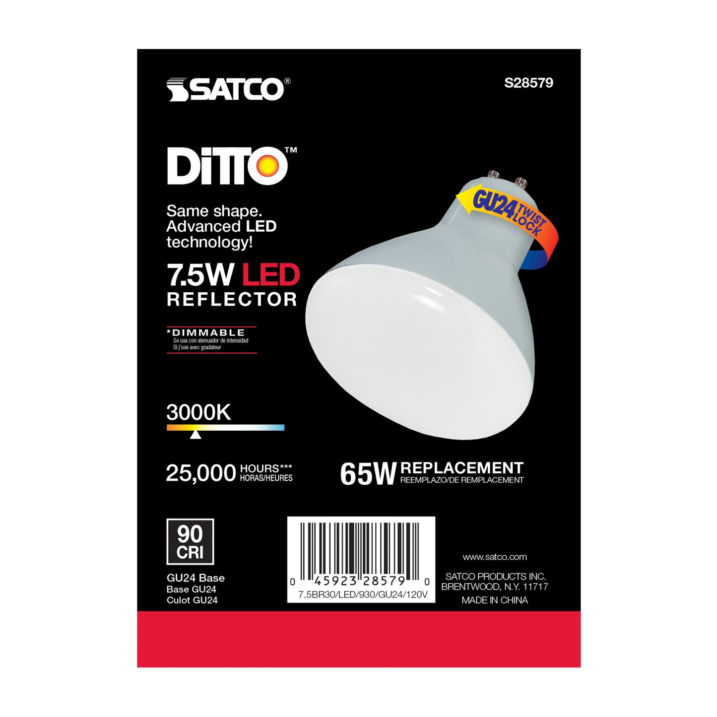 image of 7.5 Watt - BR30 LED - 3000K - GU24 base - 120 Volt