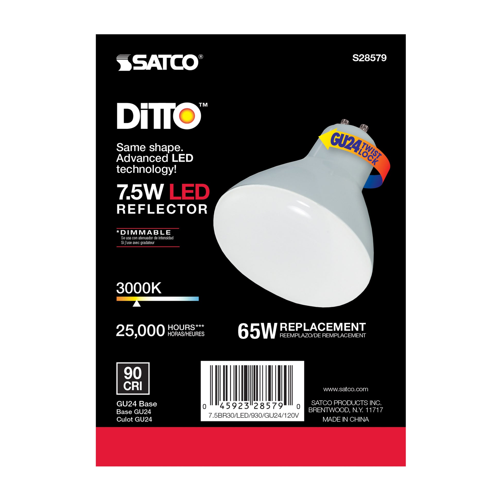 image of 7.5 Watt - BR30 LED - 3000K - GU24 base - 120 Volt