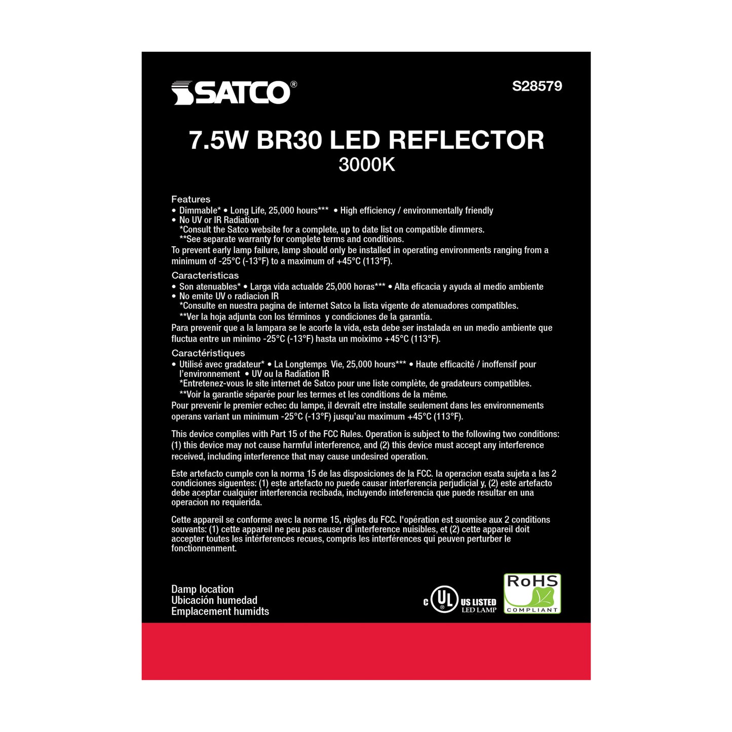 image of 7.5 Watt - BR30 LED - 3000K - GU24 base - 120 Volt