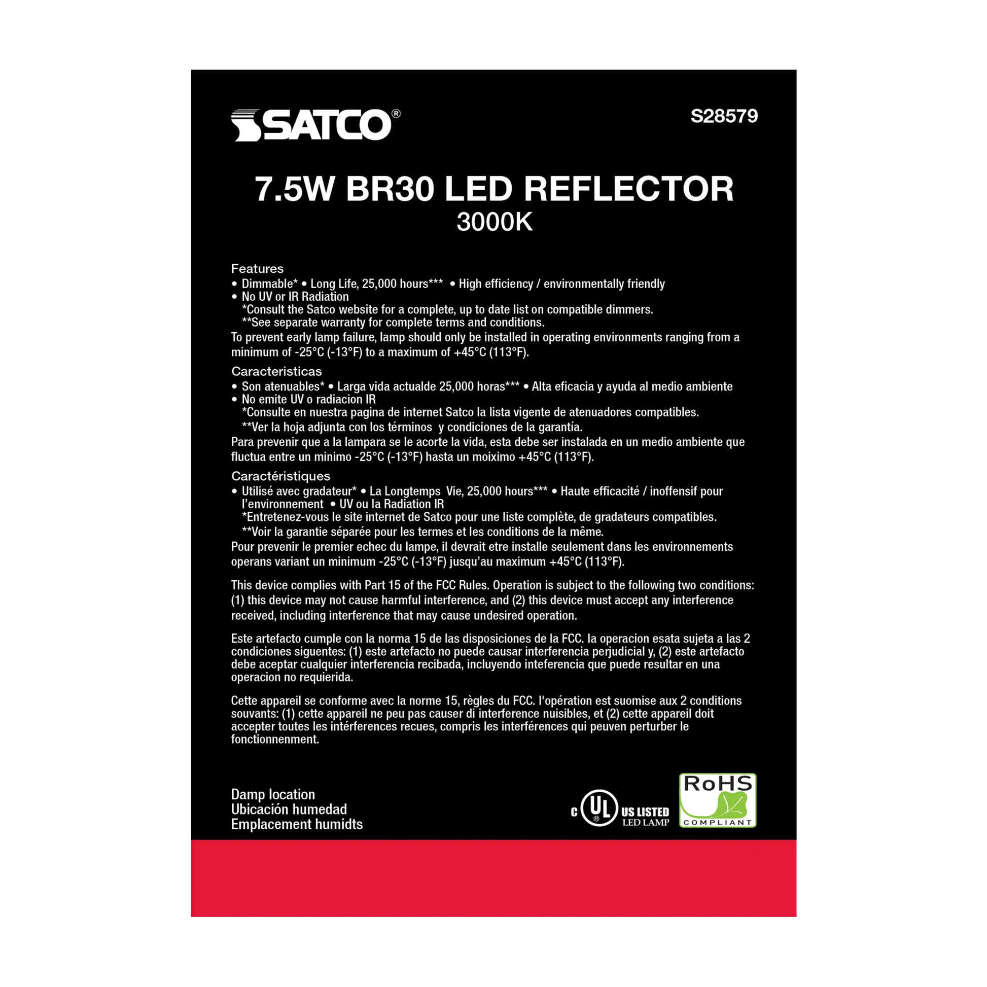 image of 7.5 Watt - BR30 LED - 3000K - GU24 base - 120 Volt