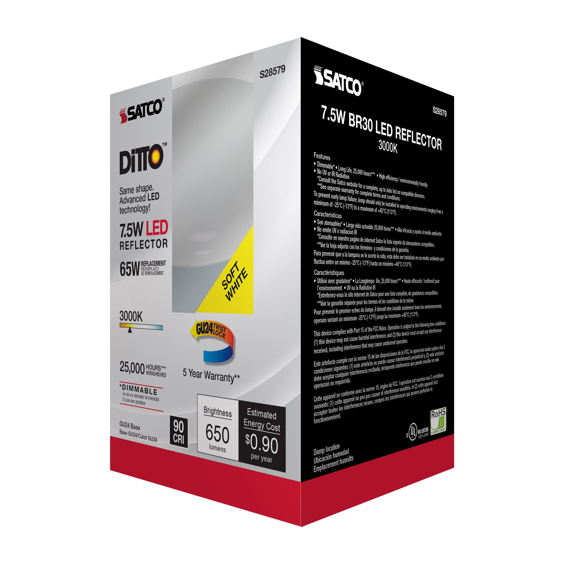 image of 7.5 Watt - BR30 LED - 3000K - GU24 base - 120 Volt