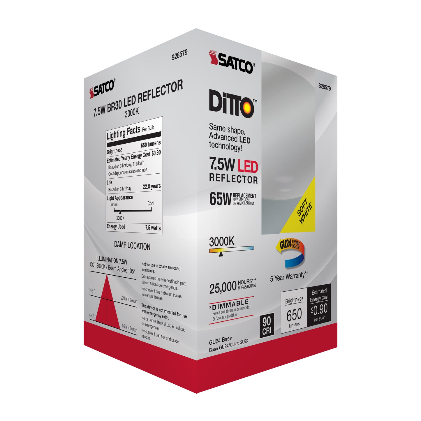 image of 7.5 Watt - BR30 LED - 3000K - GU24 base - 120 Volt