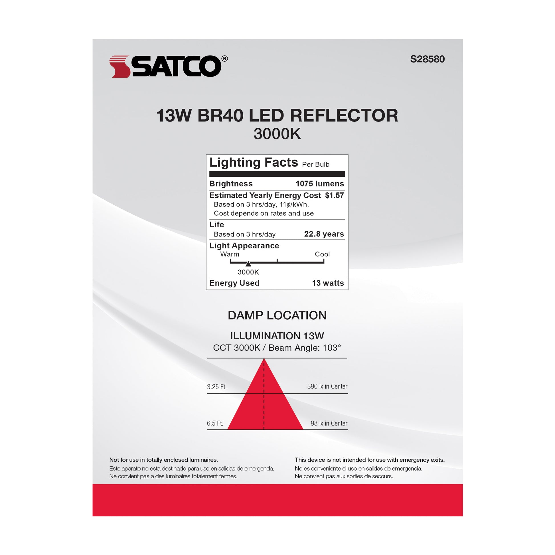 image of 13 Watt - BR40 LED - 3000K - Medium base - 120 Volt