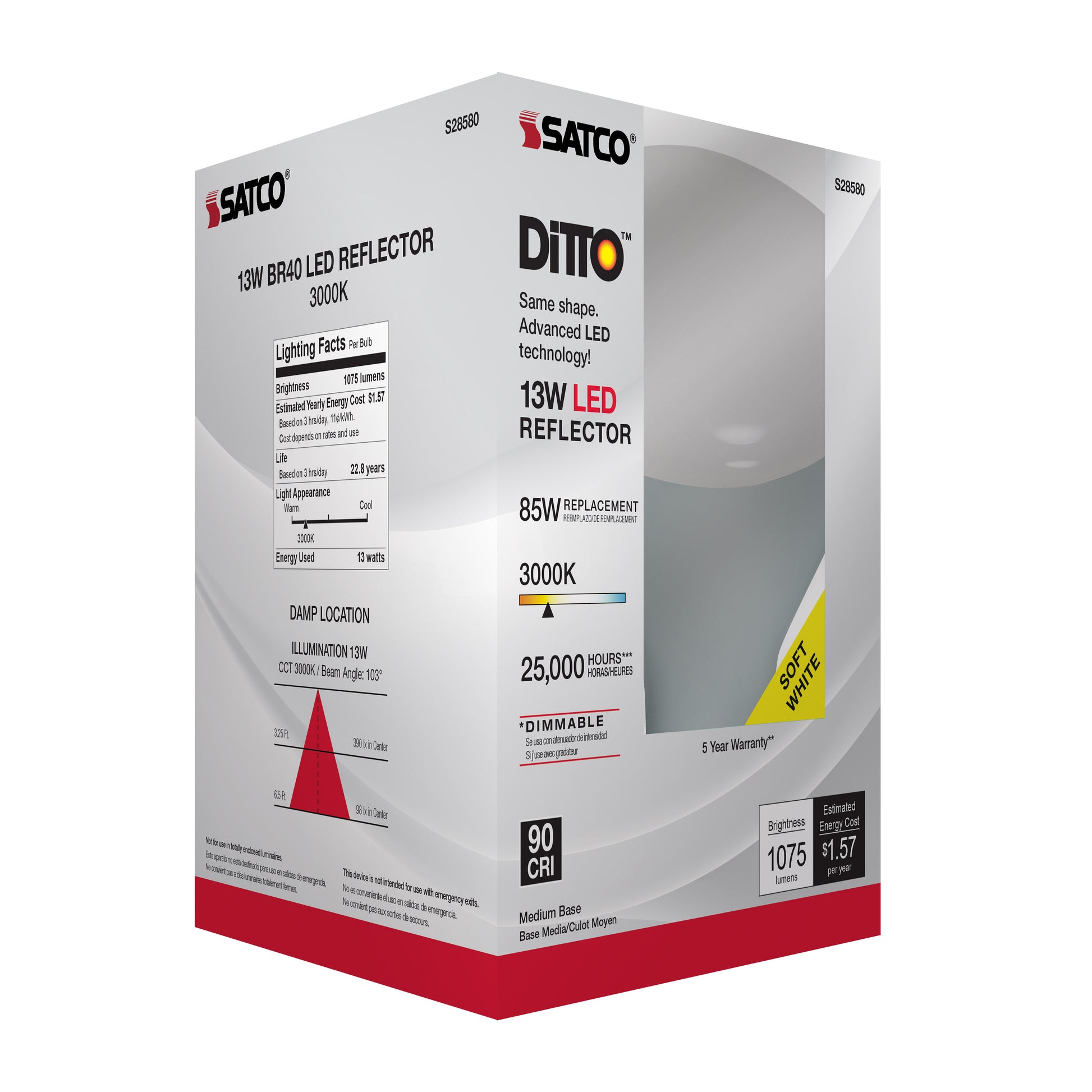 image of 13 Watt - BR40 LED - 3000K - Medium base - 120 Volt