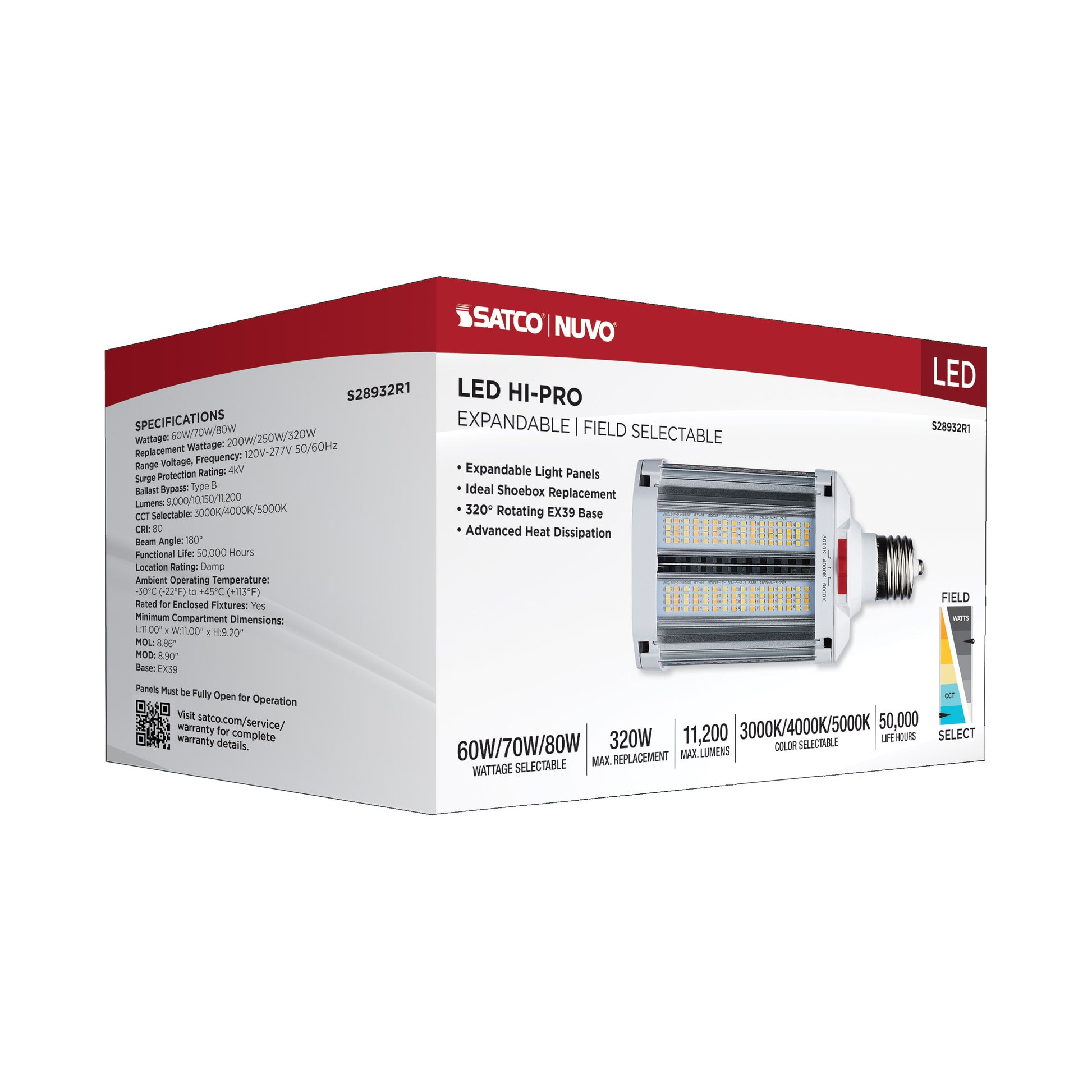 image of LED Shoe Box Lamp - 60/70/80 Wattage Selectable - 3K/4K/5K CCT Selectable - 120-277 Volt - White Finish