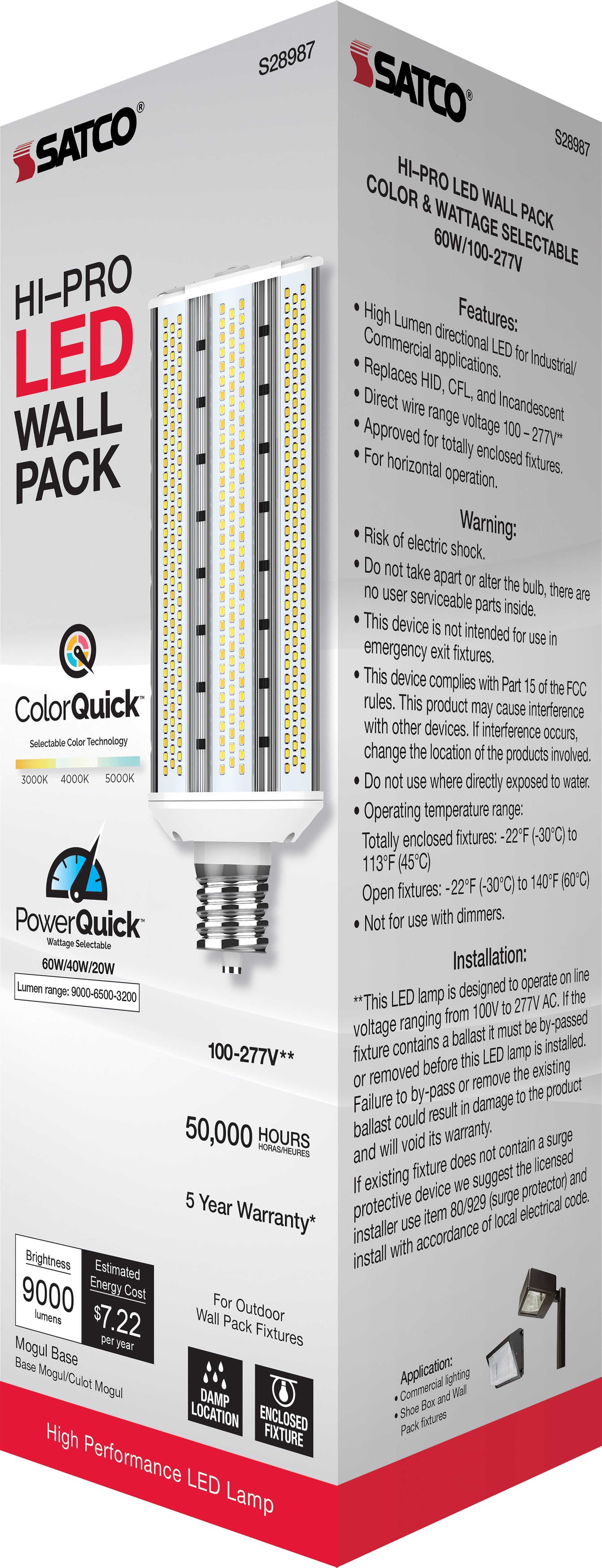 image of 20/40/60 Wattage Selectable - LED Hi-Pro Wall Pack - CCT Selectable 3K/4K/5K - Type B - Ballast Bypass - Extended Mogul base - 100-277 Volt - ColorQuick Technology - PowerQuick Technology
