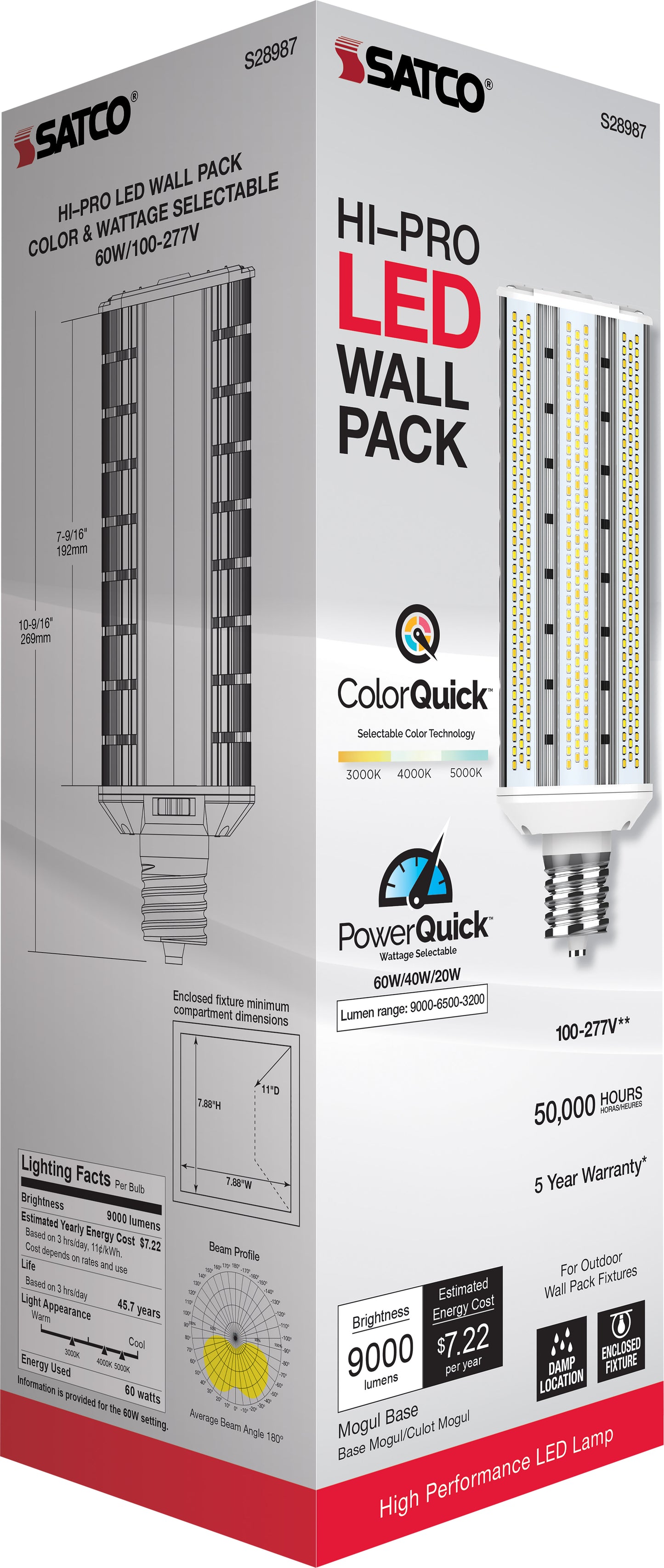image of 20/40/60 Wattage Selectable - LED Hi-Pro Wall Pack - CCT Selectable 3K/4K/5K - Type B - Ballast Bypass - Extended Mogul base - 100-277 Volt - ColorQuick Technology - PowerQuick Technology