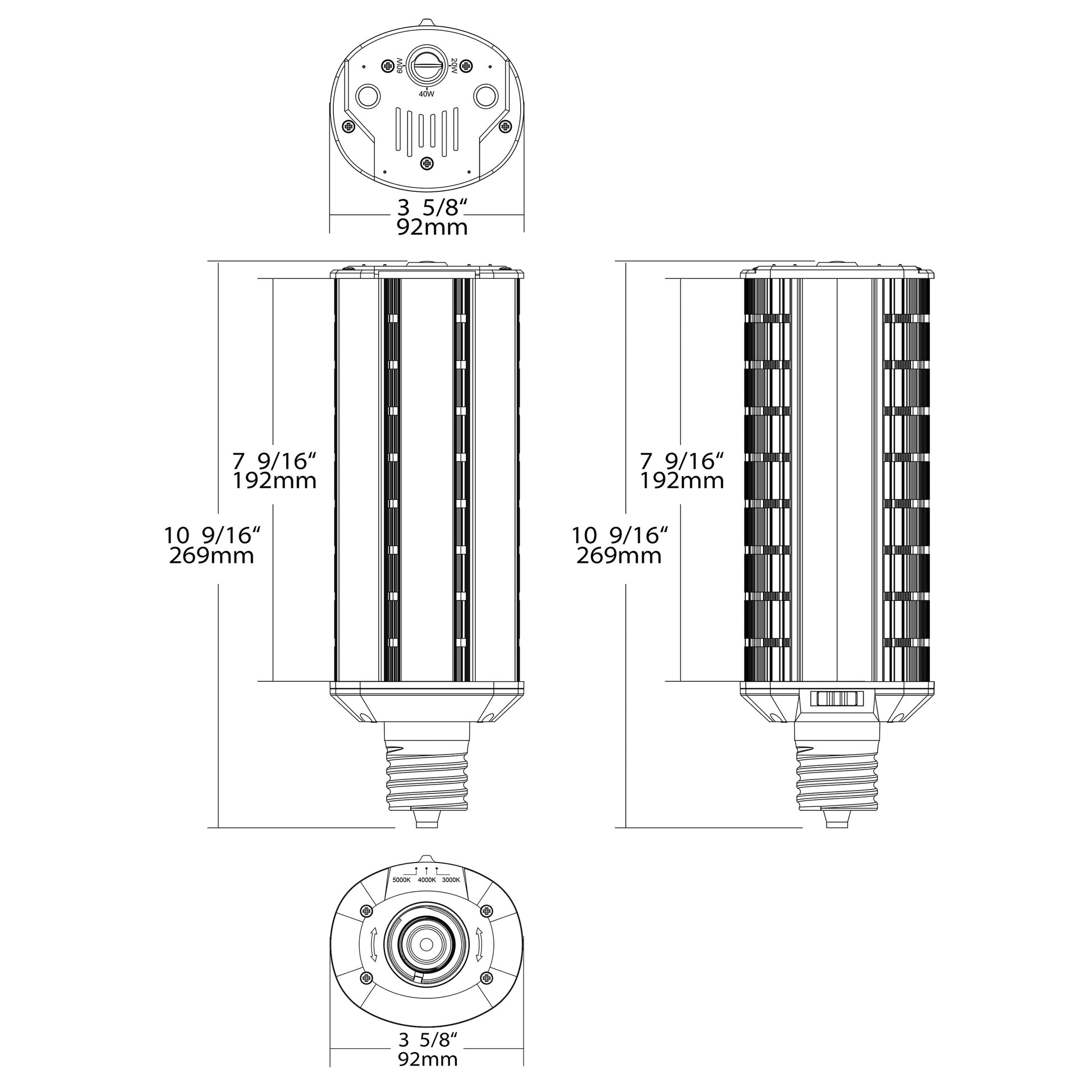 image of 20/40/60 Wattage Selectable - LED Hi-Pro Wall Pack - CCT Selectable 3K/4K/5K - Type B - Ballast Bypass - Extended Mogul base - 100-277 Volt - ColorQuick Technology - PowerQuick Technology