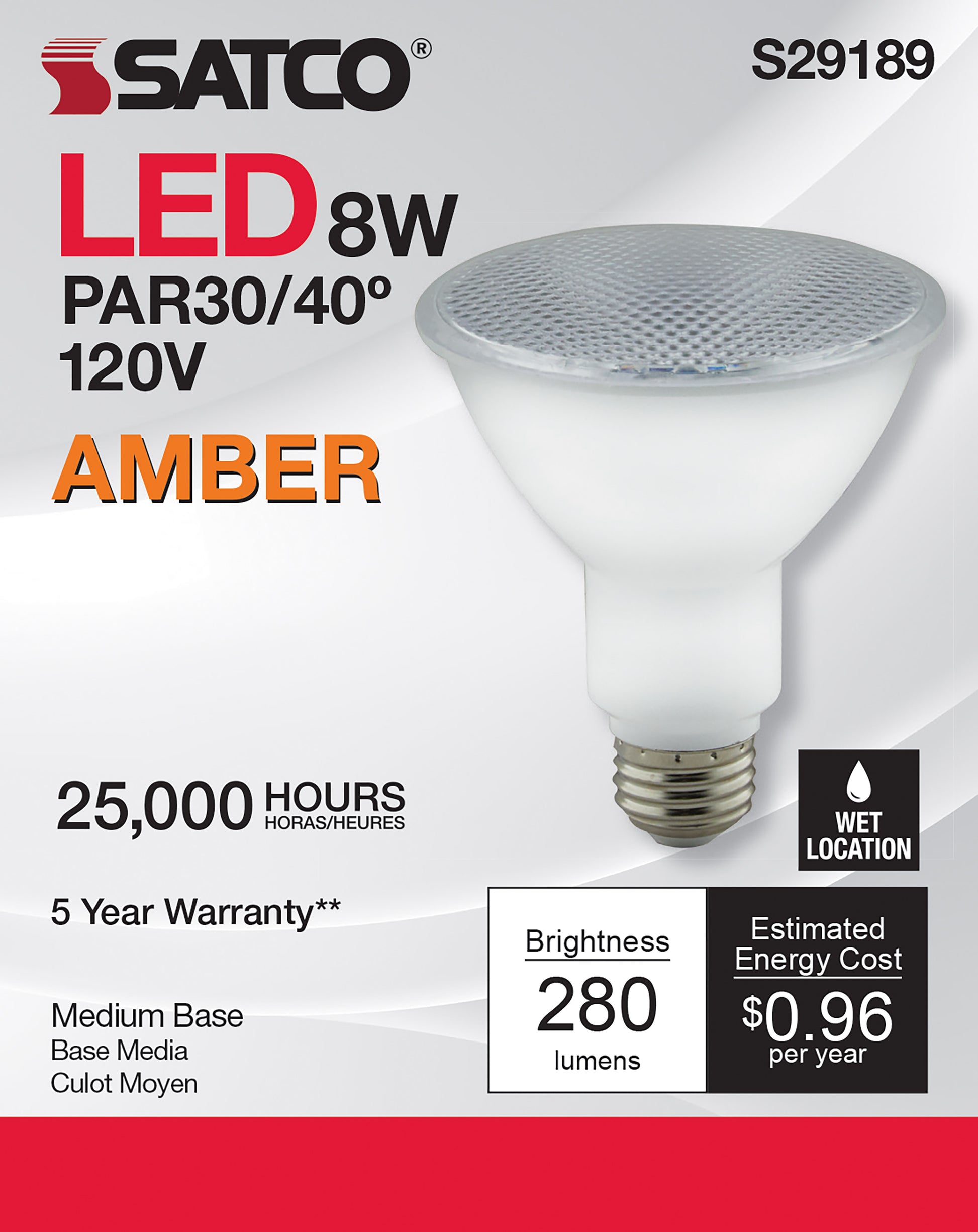 image of 8 Watt - PAR30LN LED - Amber color - 40 deg. Beam Angle - Medium base - 120 Volt - Turtle Friendly