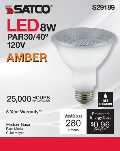 image of 8 Watt - PAR30LN LED - Amber color - 40 deg. Beam Angle - Medium base - 120 Volt - Turtle Friendly