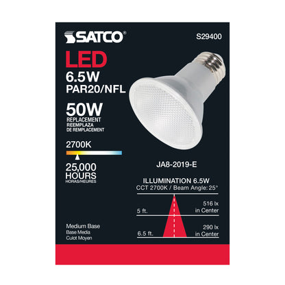 image of 6.5 Watt - PAR20 LED - 2700K - 25 deg. Beam Angle - Medium base - 120 Volt
