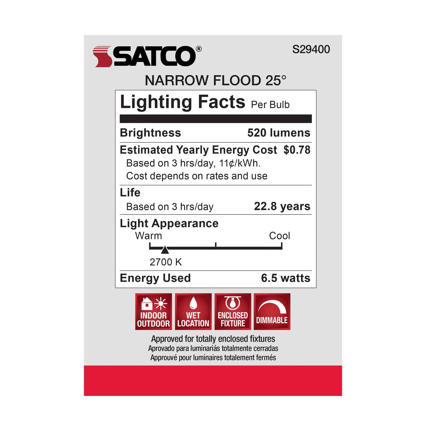 image of 6.5 Watt - PAR20 LED - 2700K - 25 deg. Beam Angle - Medium base - 120 Volt