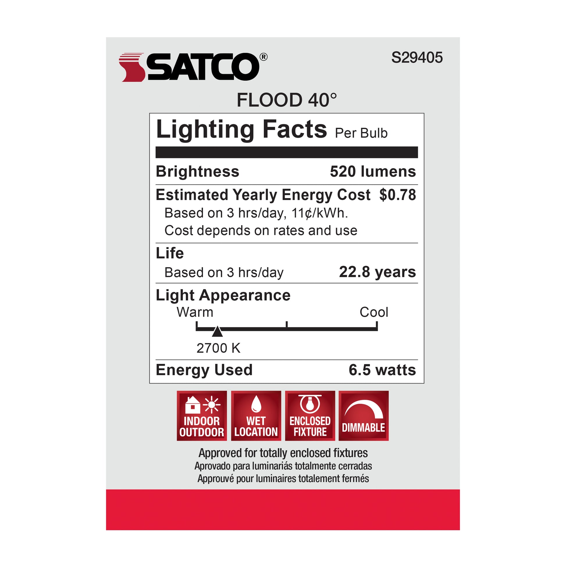 image of 6.5 Watt - PAR20 LED - 2700K - 40 deg. Beam Angle - Medium base - 120 Volt