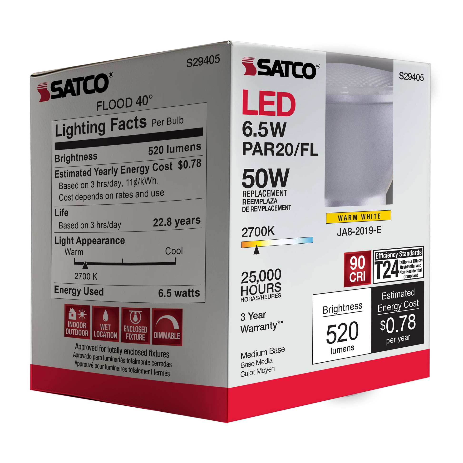 image of 6.5 Watt - PAR20 LED - 2700K - 40 deg. Beam Angle - Medium base - 120 Volt