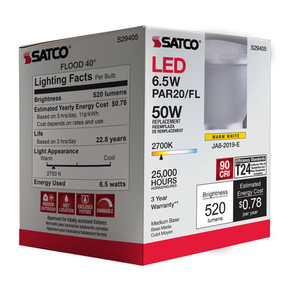 image of 6.5 Watt - PAR20 LED - 2700K - 40 deg. Beam Angle - Medium base - 120 Volt