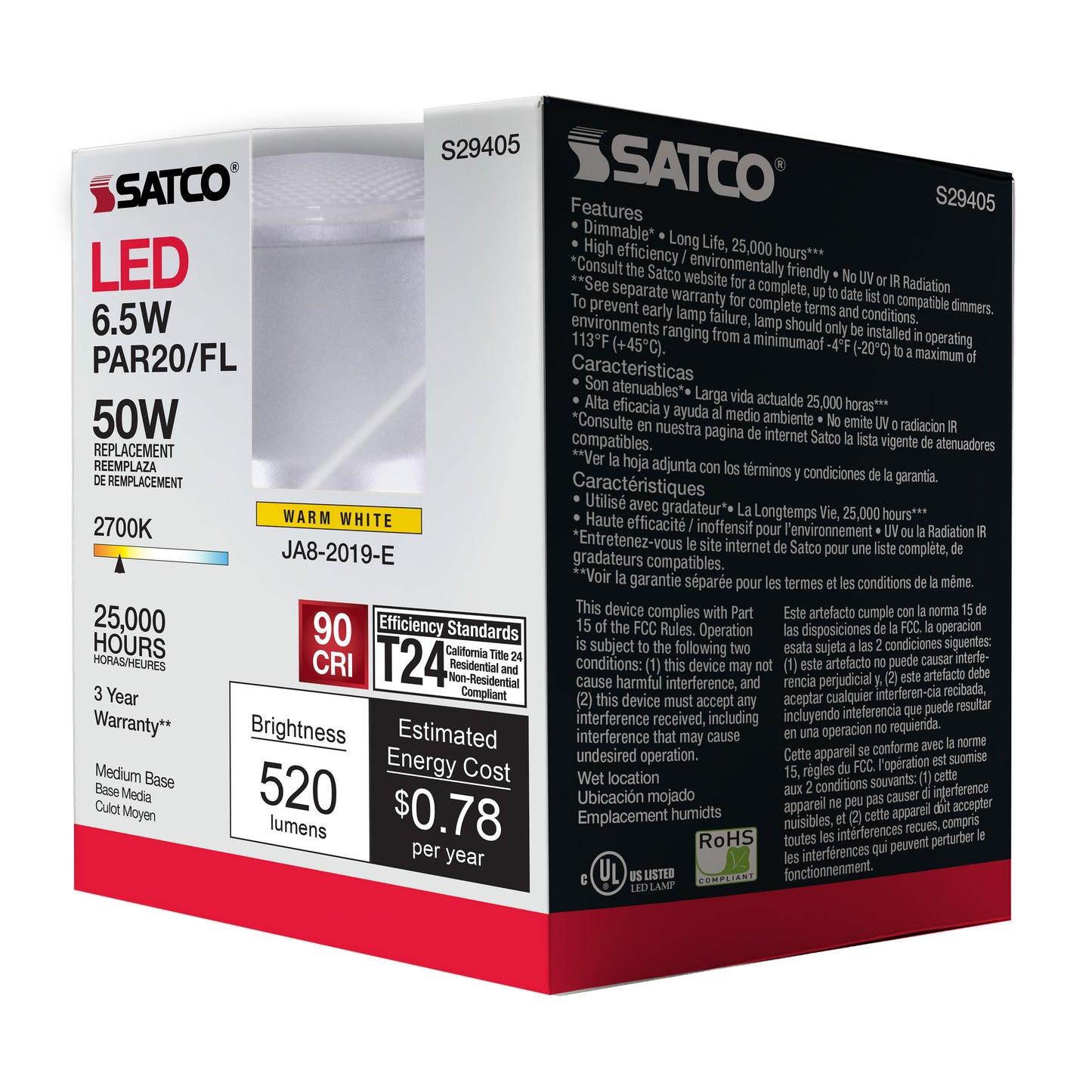 image of 6.5 Watt - PAR20 LED - 2700K - 40 deg. Beam Angle - Medium base - 120 Volt