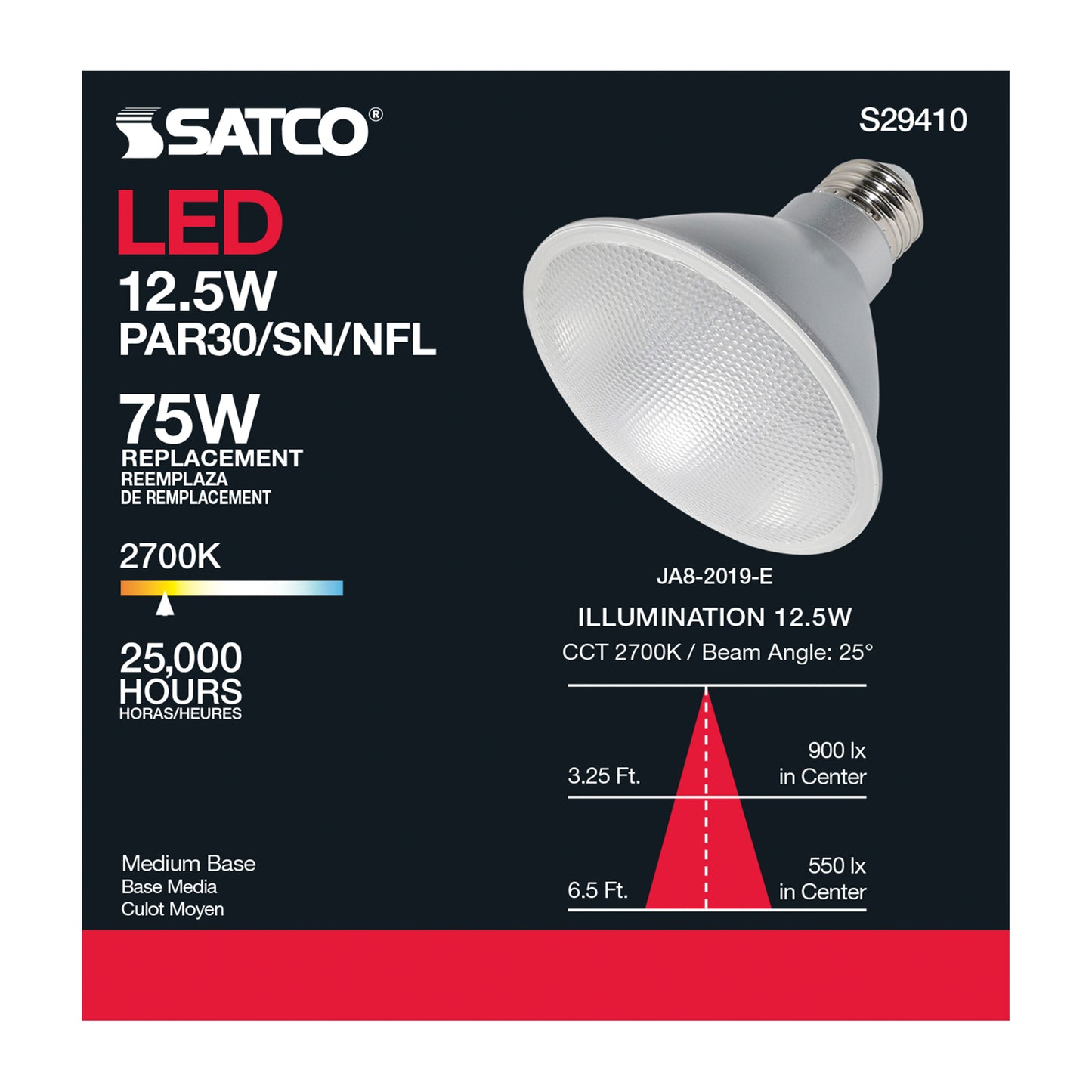image of 12.5 Watt - PAR30SN LED - 2700K - 25 deg. Beam Angle - Medium base - 120 Volt