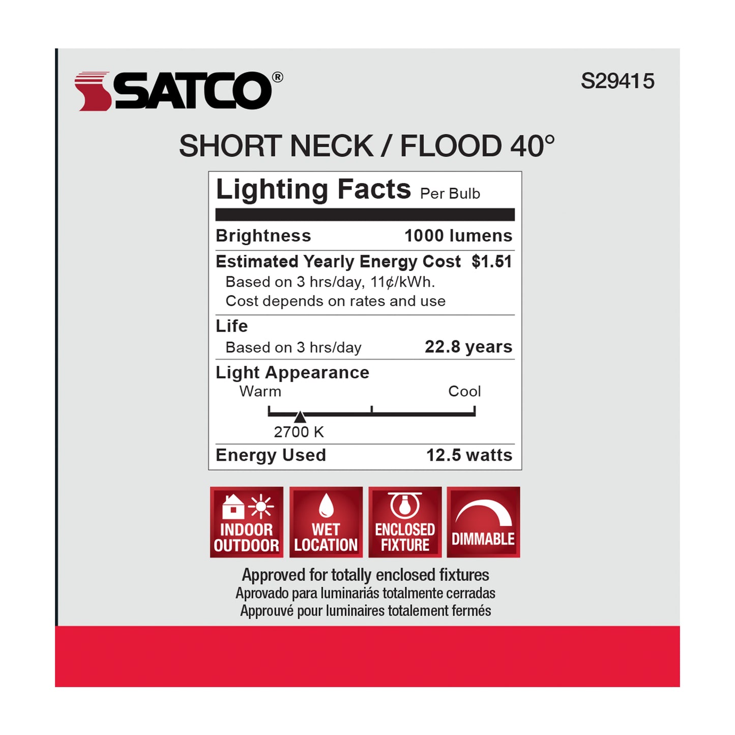 image of 12.5 Watt - PAR30SN LED - 2700K - 40 deg. Beam Angle - Medium base - 120 Volt