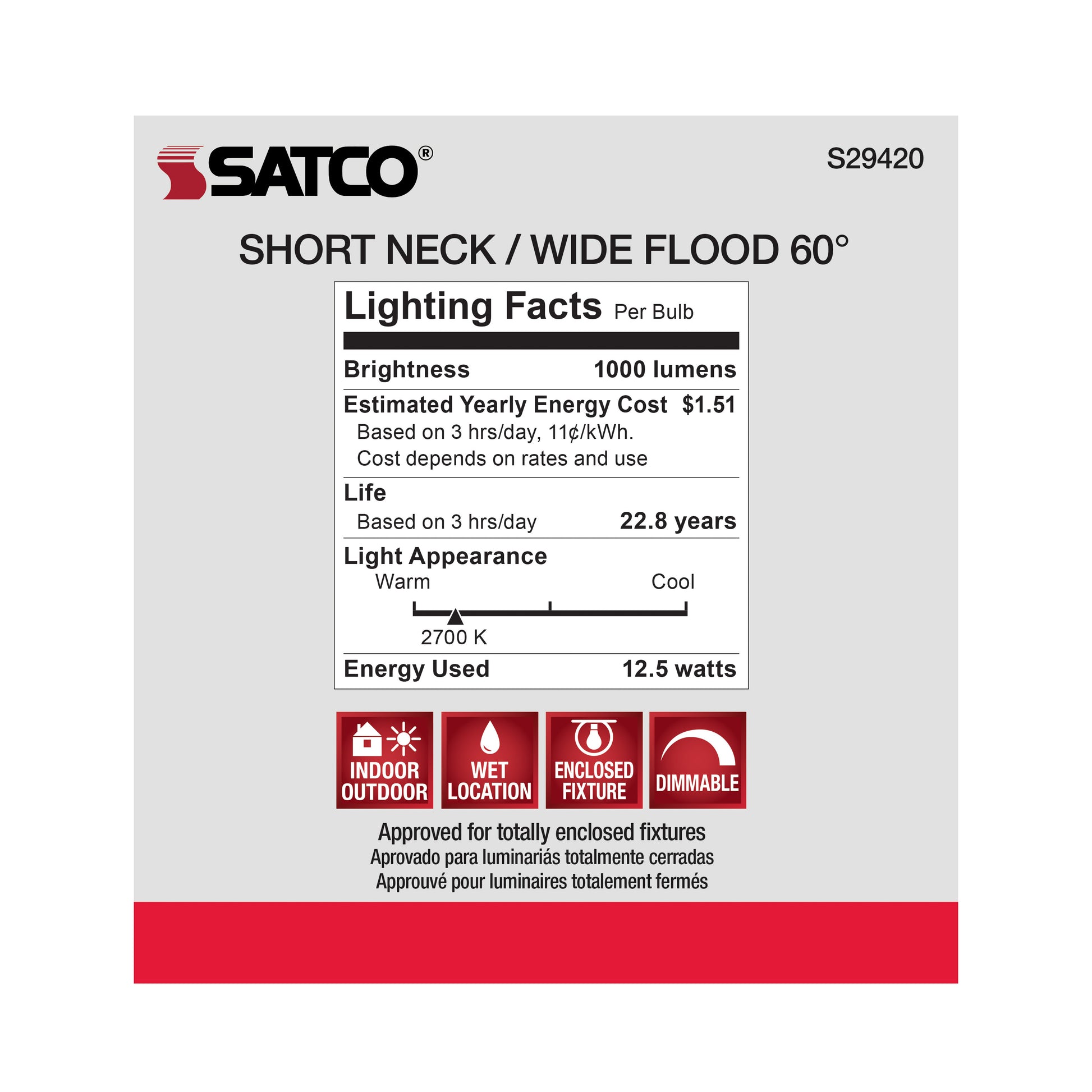 image of 12.5 Watt - PAR30SN LED - 2700K - 60 deg. Beam Angle - Medium base - 120 Volt