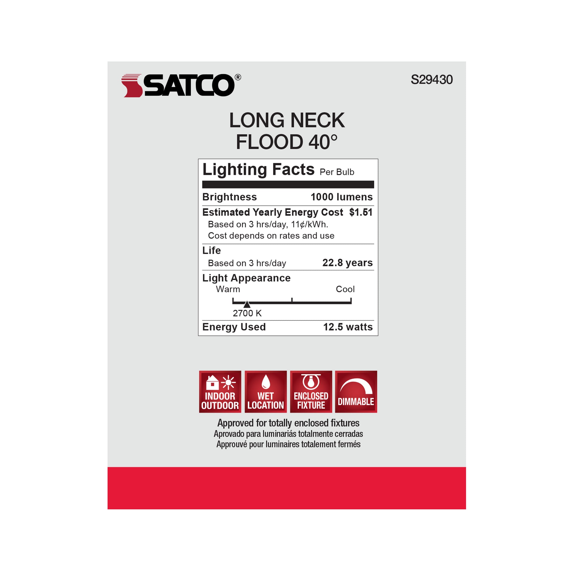 image of 12.5 Watt - PAR30LN LED - 2700K - 40 deg. Beam Angle - Medium base - 120 Volt