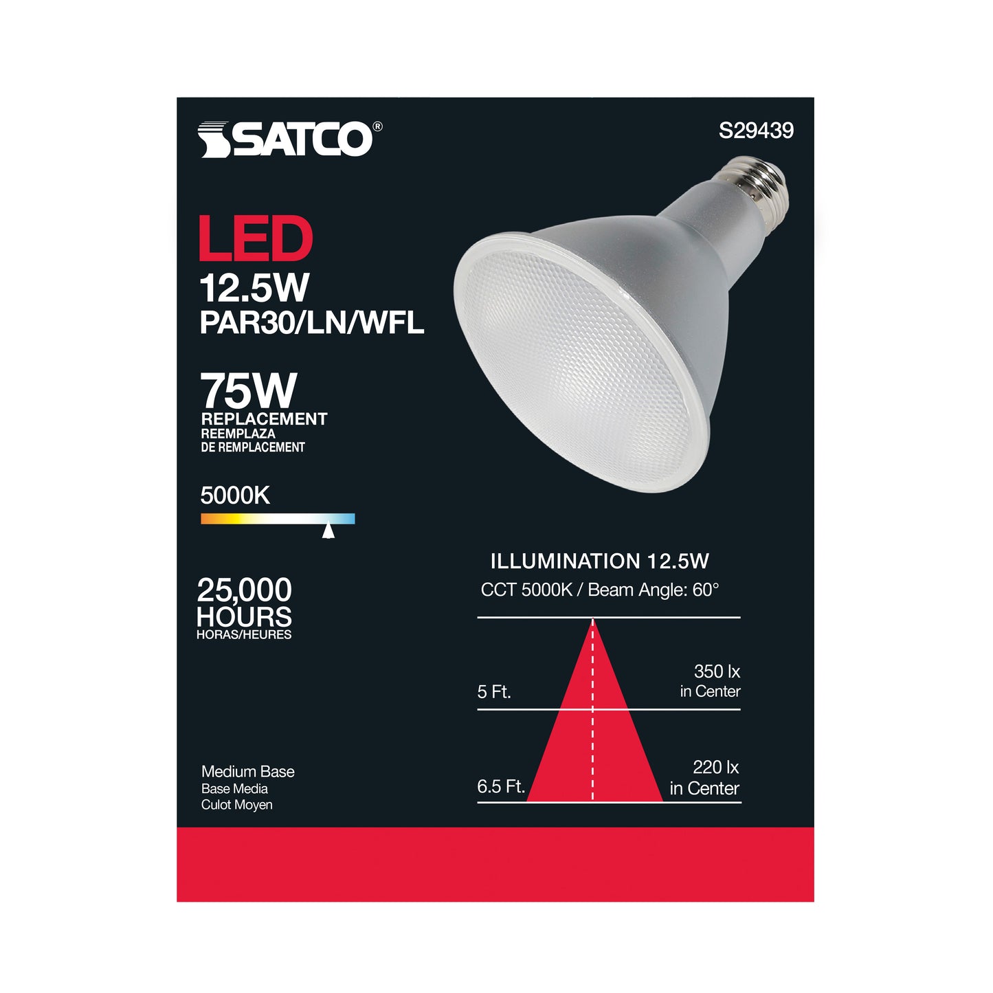 image of 12.5 Watt - PAR30LN LED - 2700K - 60 deg. Beam Angle - Medium base - 120 Volt