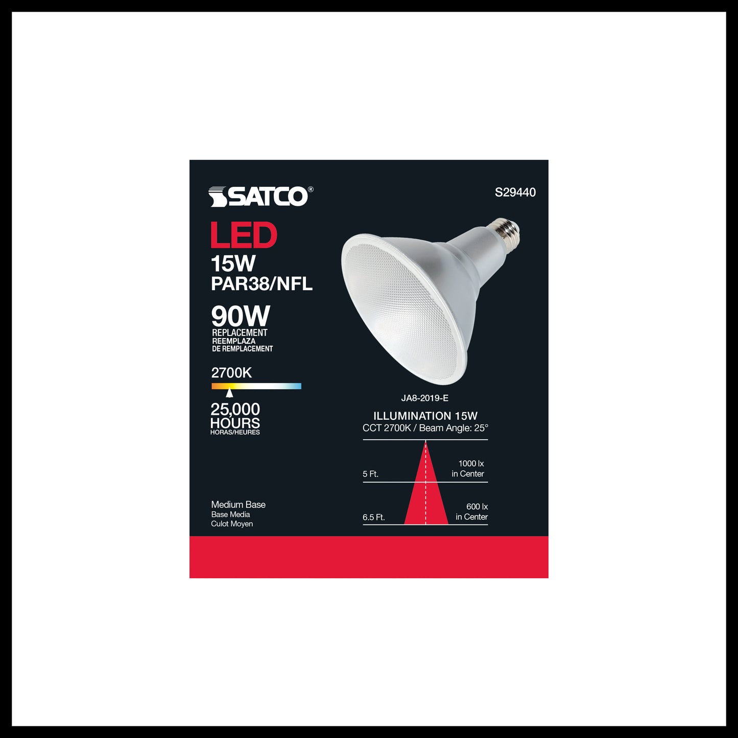 image of 15 Watt - PAR38 LED - 2700K - 25 deg. Beam Angle - Medium base - 120 Volt