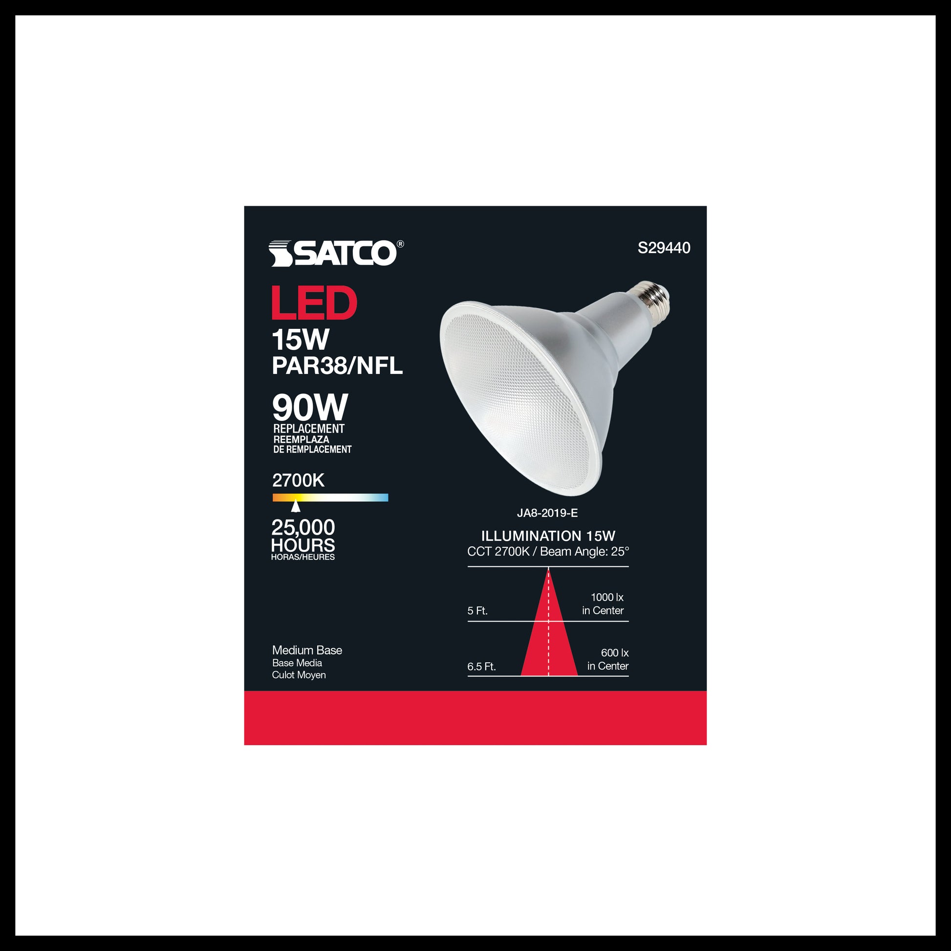 image of 15 Watt - PAR38 LED - 2700K - 25 deg. Beam Angle - Medium base - 120 Volt