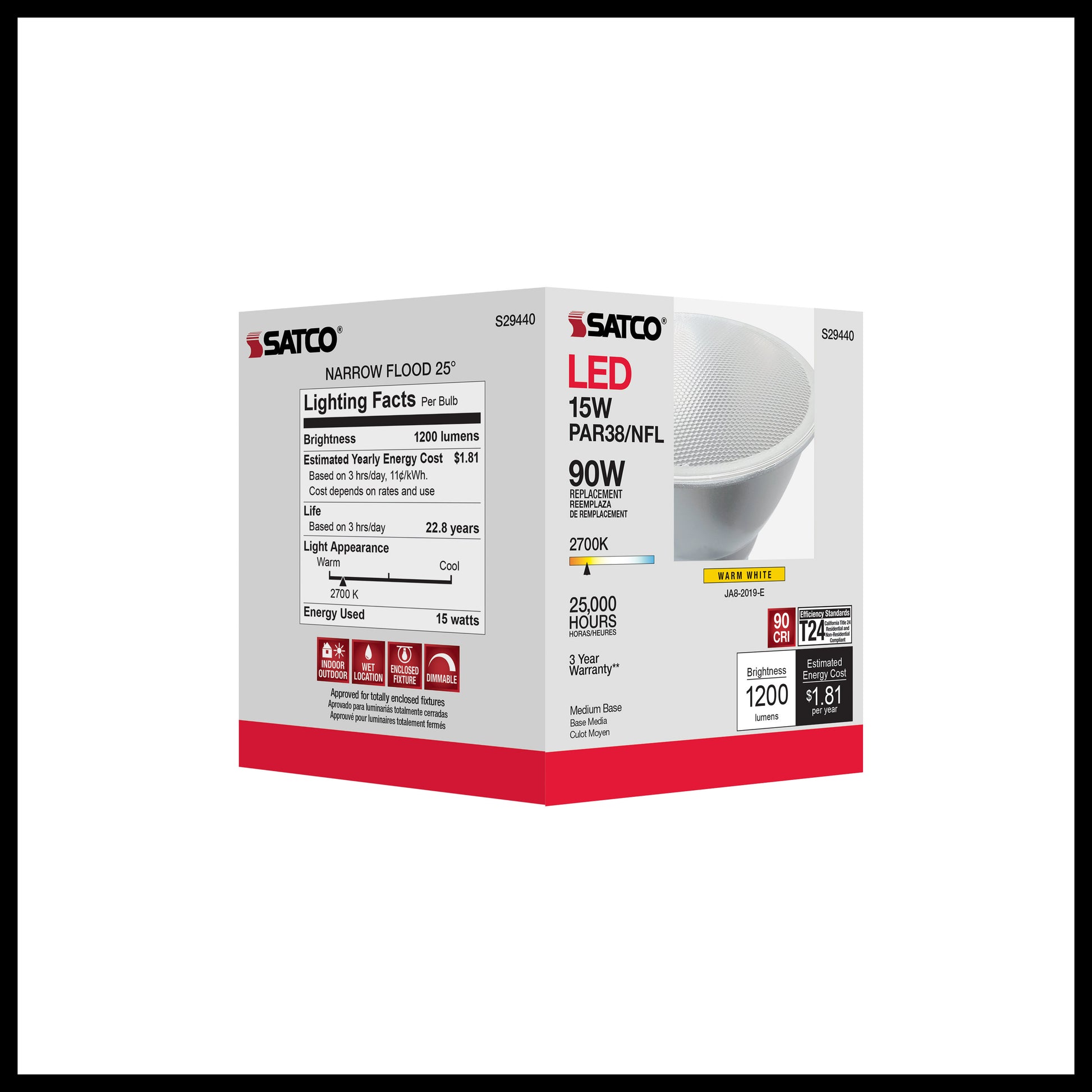 image of 15 Watt - PAR38 LED - 2700K - 25 deg. Beam Angle - Medium base - 120 Volt