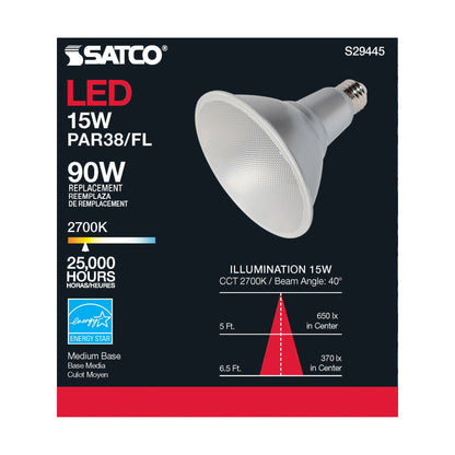 image of 15 Watt - PAR38 LED - 2700K - 40 deg. Beam Angle - Medium base - 120 Volt