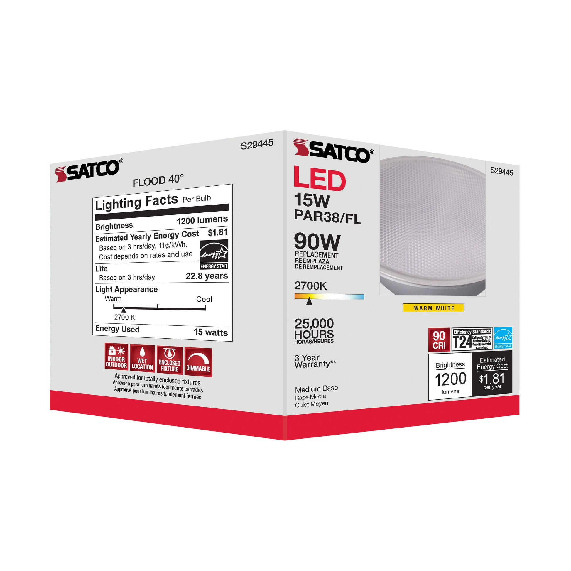 image of 15 Watt - PAR38 LED - 2700K - 40 deg. Beam Angle - Medium base - 120 Volt