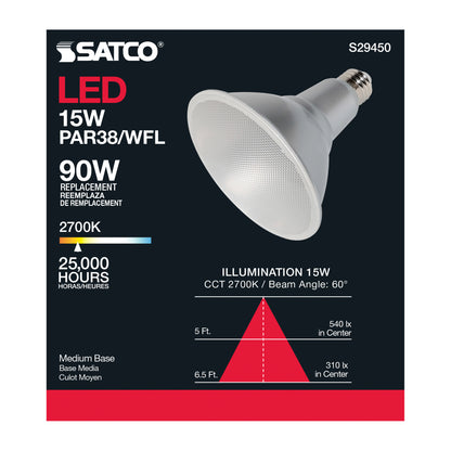 image of 15 Watt - PAR38 LED - 2700K - 60 deg. Beam Angle - Medium base - 120 Volt