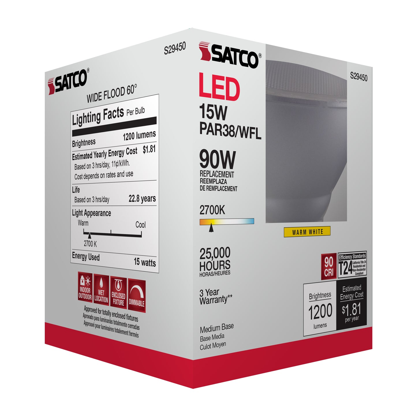 image of 15 Watt - PAR38 LED - 2700K - 60 deg. Beam Angle - Medium base - 120 Volt