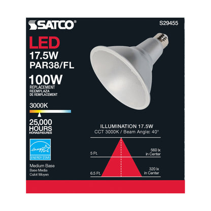 image of 17.5 Watt - PAR38 LED - 3000K - 40 deg. Beam Angle - Medium base - 120 Volt