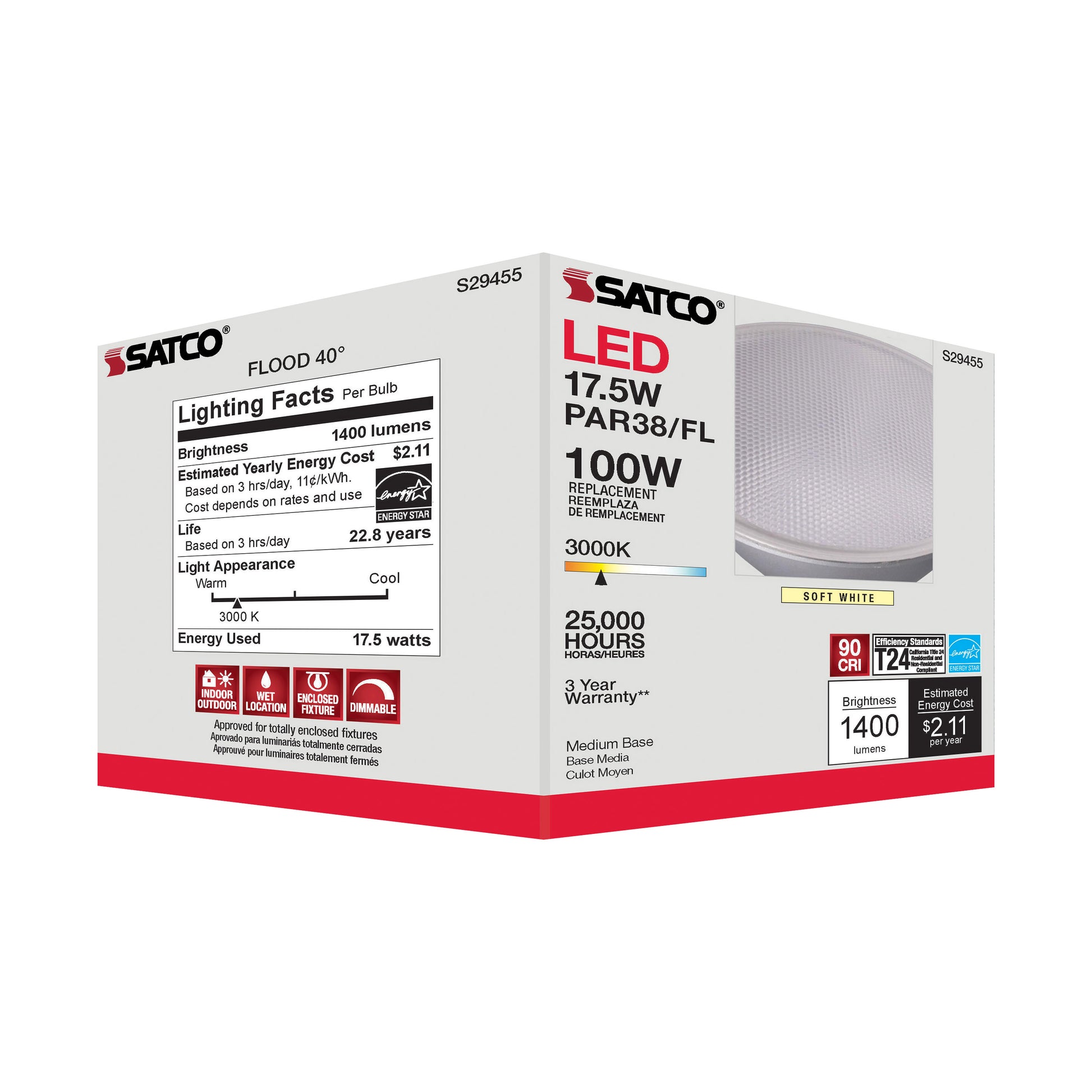 image of 17.5 Watt - PAR38 LED - 3000K - 40 deg. Beam Angle - Medium base - 120 Volt